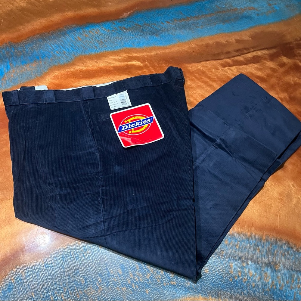 VTG New Dickies Corduroy Flat front Pants 50x32 USA Navy blue NOS